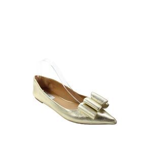 Zigi Womens Slip On Pointed Toe Ruffled Bow Ballet Flats Gold Leather Size 8